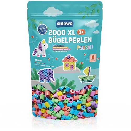 Smowo® Große 10mm Bügelperlen 2000 Stück für Kinder ab 3 Jahren - 6 Pastell Farben XL Steckperlen - Kreatives Perlenset von Smowo