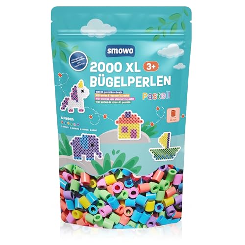 Smowo® Große 10mm Bügelperlen 2000 Stück für Kinder ab 3 Jahren - 6 Pastell Farben XL Steckperlen - Kreatives Perlenset von Smowo