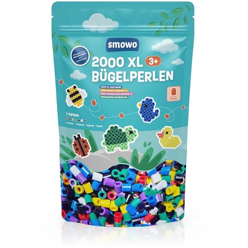 Smowo® Große 10mm Bügelperlen 2000 Stück für Kinder ab 3 Jahren - 7 bunte Farben XL Steckperlen - Kreatives Perlenset von Smowo