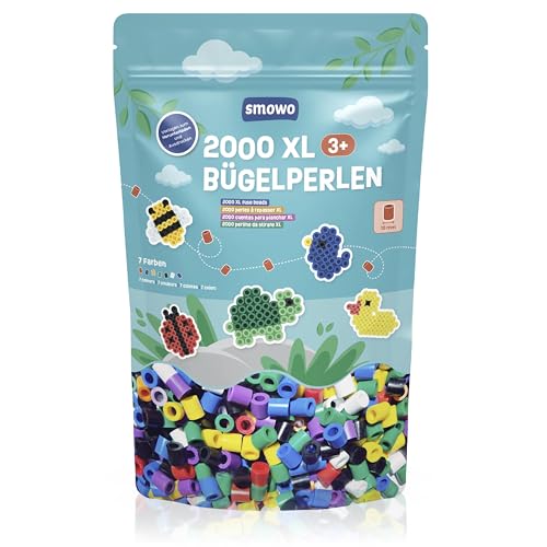 Smowo® Große 10mm Bügelperlen 2000 Stück für Kinder ab 3 Jahren - 7 bunte Farben XL Steckperlen - Kreatives Perlenset von Smowo