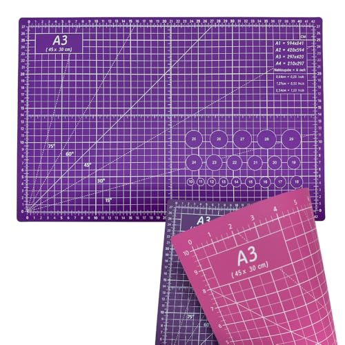 Snadi - Professionelle A3 Schneidematte Rosa und Flieder | Ideal für Patchwork, Nähen und Basteln | Selbstheilend | 45x30 cm | 2 Farben für Bessere Sichtbarkeit Snadi - Professionelle A3 Schneidematte Rosa und Flieder | Ideal für Patchwork, Nähen und Basteln | Selbstheilend | 45x30 cm | 2 Farben für Bessere Sichtbarkeit von Snadi