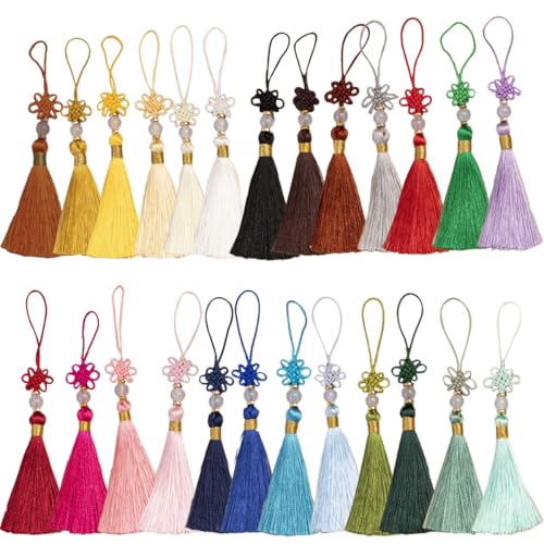 Snadulor 50 Stück chinesische Knoten mit Quasten, Mini-chinesische Knoten-Quaste, handgefertigte Knoten-Quaste für Festival, Heimdekoration, Basteln, zufällige Farbe Snadulor 50 Stück chinesische Knoten mit Quasten, Mini-chinesische Knoten-Quaste, handgefertigte Knoten-Quaste für Festival, Heimdekoration, Basteln, zufällige Farbe von Snadulor