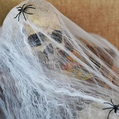Halloween Spinnennetz_ Deko Set, Riesiges Gefälschtes Spinnennetz_ mit extra 2 Gefälschten Spinnen_ Halloween Dekorationen für Drinnen und Draußen, Wand Fenster Kamin Abdeckung Deko (White, One Size) von Snakell