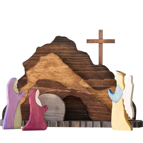 Osterkrippe Ostern-Auferstehungs Szenen Set, Ostergrab-Set aus Holz, Osterdeko Jesus-Krippe Statuen Set Mit Leerem Grab, Abnehmbares Religiöses Kunsthandwerk, Christliches Dekor, Osterstatuen-Dekor7 von Snakell