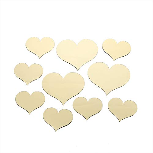 Wandsticker Wandtattoo Kinderzimmer 10st Herz Decal Acryl Aufkleber Love 3D Einweg-Wand- und Wandspiegel Home Dekor Wandbild Bilder Wohnzimmer Schlafzimmer Deco (Gold, One Size) von Snakell