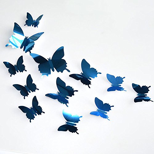 Wandtattoo Küche Wandsticker Wandaufkleber Dekoration 12PCs Silver Wall 3D Home Page Stickers DIY-Raumspiegel Art Wand Aufkleber für Hause Kinderzimmer Wohnzimmer Schlafzimmer (Blue, One Size) von Snakell
