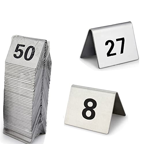 Edelstahl-Tischnummernschilder für Restaurants, Tischschilder, Tischplatte 1 bis 50/1 bis 100, doppelseitige Zahlen, stapelbar, leicht zu reinigen, zyklisch verwendet, Tisch,1 to 50-5x4cm(2x1.8Inch) von SnamicE