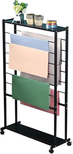 SnamicE Aufrechter Schal-Organizer aus Metall mit Rädern – 7-stufiger doppelseitiger Präsentationshalter für Blumenläden, Ständer zum Aufrollen von Geschenkpapier/Bändern,Black von SnamicE