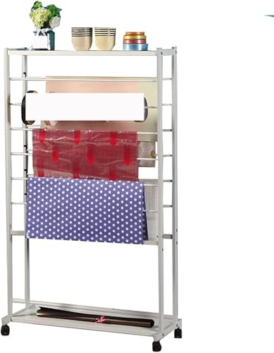 SnamicE Aufrechter Schal-Organizer aus Metall mit Rädern – 7-stufiger doppelseitiger Präsentationshalter für Blumenläden, Ständer zum Aufrollen von Geschenkpapier/Bändern,White von SnamicE