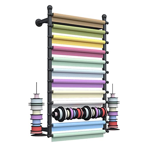 SnamicE Bandhalter zur Wandmontage, extra großer Geschenkpapier-Organizer aus Metall, Schal-Aufbewahrungsregal zum Aufhängen mit Halterung, Schwarz, 100 x 20 x 120 cm,Black-100x20x120cm von SnamicE