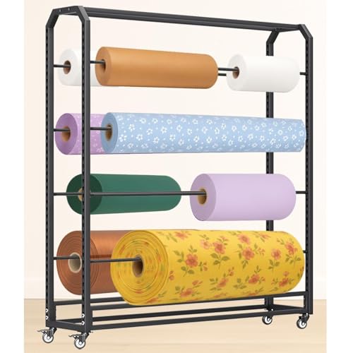 SnamicE Gewerbliches Stoffrollen-Lagerregal, Mobiles Vinyl-Wagen-Regal, Verstellbare Hängestange, Beweglicher Auto-Farbwechselfolien-Organizer-Halter mit Rädern für Lederr,10 Rods-175cm(68.9in) von SnamicE