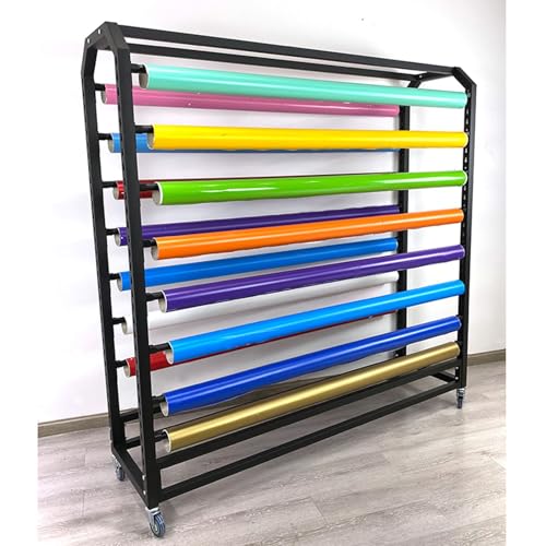 SnamicE Großes Stoffrollen-Organizer-Aufbewahrungsregal mit Verstellbarer Aufhängestange, robuster Stahl-Vinyl-Autofolienhalter, kommerzielle Fensterfolien-/Geschenkpapier,20 Rods-195cm von SnamicE