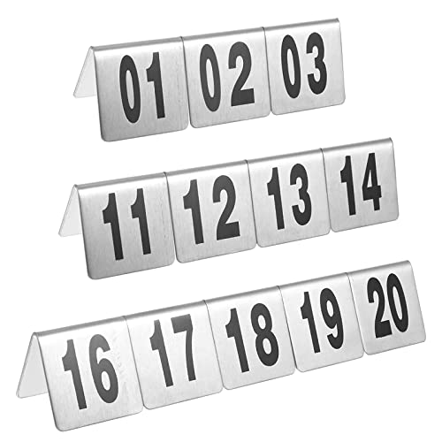Tischnummern aus Edelstahl in V-Form – 1–50/100 Zahlen, stapelbare Tischnummernkarten – Zeltstil – doppelseitig digital – Tischschilder für Restaurants, Cafés, Clubs, 1 bi,1 to 50-5x5cm(2x2Inch) von SnamicE