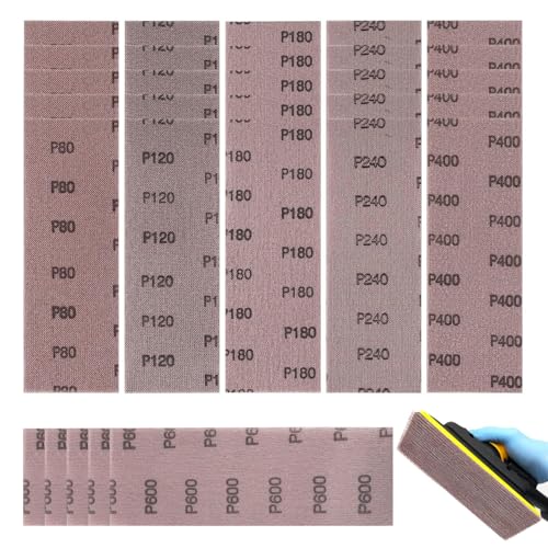 ‌SneiDr Pro 30 Stück Netz-Schleifstreifen 80x230mm 80/120/180/240/400/600 Körnung Staubfreies Polieren Anti-Verstopfungs Schleifgitter für Handschleifer Schwingschleifer für Holz Lack Metall Spachtel von SneiDr