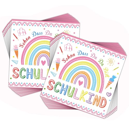 20 Stück Einschulung Mädchen,Servietten Schulanfang,Deko Schulkind Junge Regenbogen Tischdeko,Und School Party Einschulungsdeko,Schulabschluss 33 X 33 cm,Deko Einschulung Mädchen 2025 von Snhauxinfa