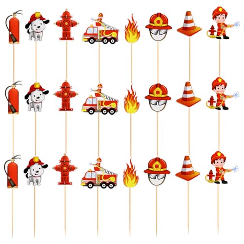 24 Stück Feuerwehr Deko Kindergeburtstag,Feuerwehrmann sam Geburtstagsdeko,Kuchen Geburtstag Party,Dekorationen Feuerwehrauto Fireman,Tischdekoration,Feuerwehrmann-Kuchenaufsätze von Snhauxinfa