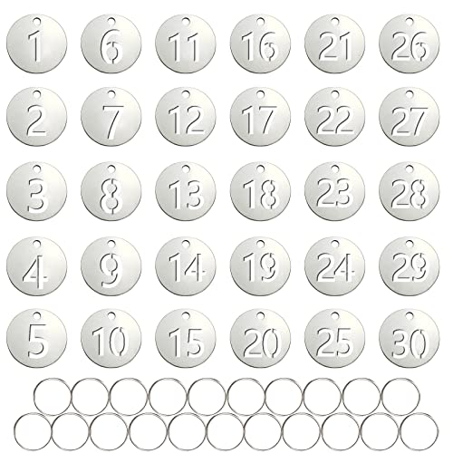 Metall-Nummernschilder, runde nummerierte Schlüsselanhänger, Identifikations-Hängeetiketten mit Löchern, (1–30) ID-Tags mit Ringen für Schlafsaal-Schlüssel, Schließfächer von Snnshun