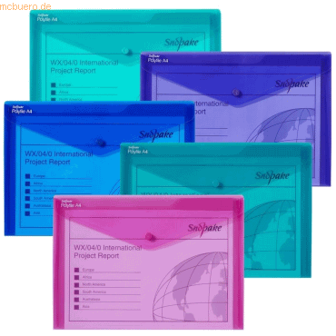 5 x Snopake Dokumententasche Twin Pocket A4 mit Doppel-Tasche electra von Snopake