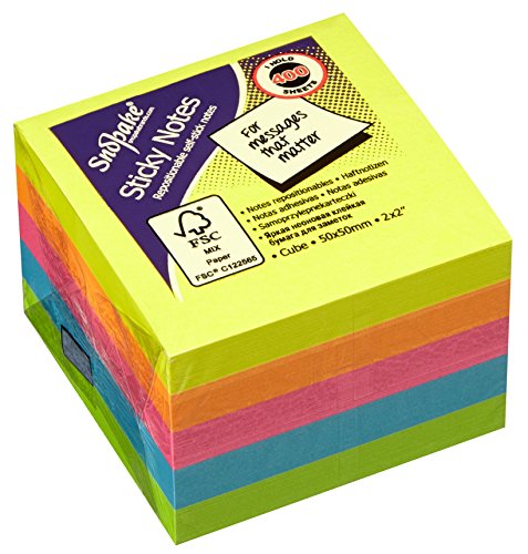 Snopake 51 mm x 51 mm Cube Sticky Note – Neon/sortiert (24 Stück) von Snopake