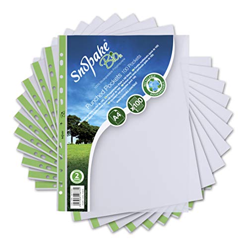 Snopake Bio2 Klarsichthüllen A4 biologisch abbaubar gelocht 100 Stück transparent von Snopake