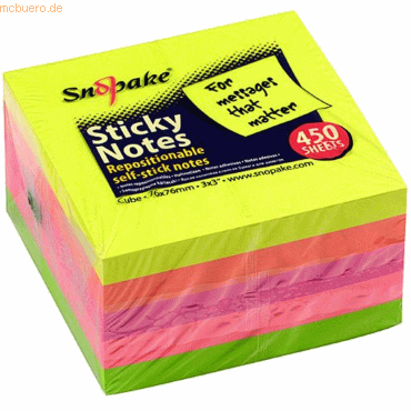 Snopake Haftnotizen Neon-farbig 450 Blatt 76mmx76mm von Snopake