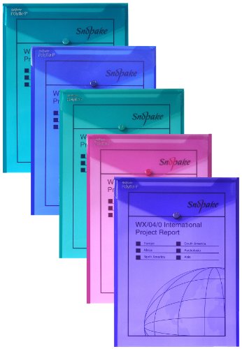 Snopake Polyfile Dokumententaschen, A4-Format, Druckknopf, ausgewählte Electra-Farben, 5 Stück von Snopake
