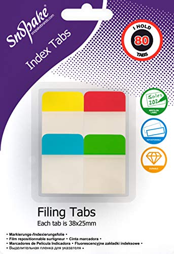 Snopake Registerregister, extra dick, wiederverwendbar, 38 x 25 mm, 80 Tabs [sortiert/halbtransparent] 15882 von Snopake