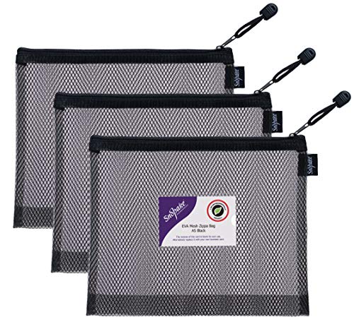 Snopake Zippa-Bag A5, hohe Kapazität, schwarz, EVA, Netzstoff, 255 x 205 mm, strapazierfähige Tasche mit Aufhängeschlaufe und Visitenkartenhalter, 3 Stück [15880] von Snopake