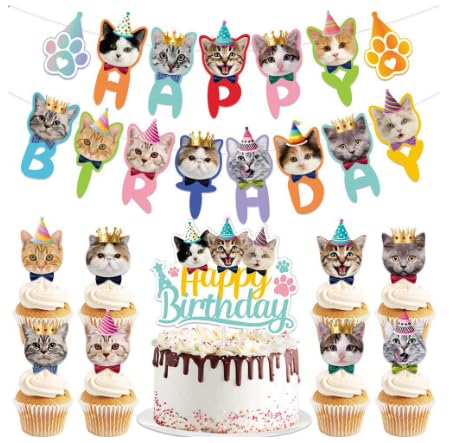 11 Pcs Katze Geburtstag Party Dekorationen Set, Happy Birthday Banner mit Pfotenabdrücken, Cupcake Topper, Cake Topper, Party Supplies 11 Pcs Katze Geburtstag Party Dekorationen Set, Happy Birthday Banner mit Pfotenabdrücken, Cupcake Topper, Cake Topper, Party Supplies von SnowCow