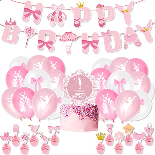 29 Stück Ballett Geburtstag Party Dekorationen Set Luftballons Kuchen Topper Rosa Thema von SnowCow