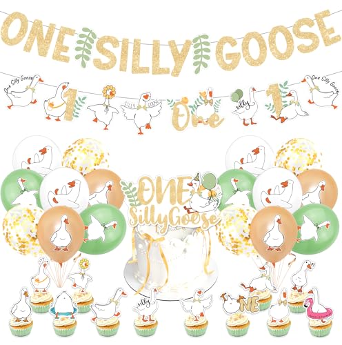 31-teiliges Partydekorationsset "One Silly Goose First Birthday", Banner, Luftballons, Kuchen- und Kuchenaufsätze, komplettes Party-Set 31-teiliges Partydekorationsset "One Silly Goose First Birthday", Banner, Luftballons, Kuchen- und Kuchenaufsätze, komplettes Party-Set von SnowCow