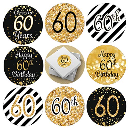 216Pcs 60.Geburtstag Aufkleber Geburtstag Sticker Jahrestag Etiketten Aufkleber Schwarzes und Gold Beifall Geschenk-Verpackung Gastgeschenk Hochzeit Mitgebsel Feier Party Dekoration von SnowTing