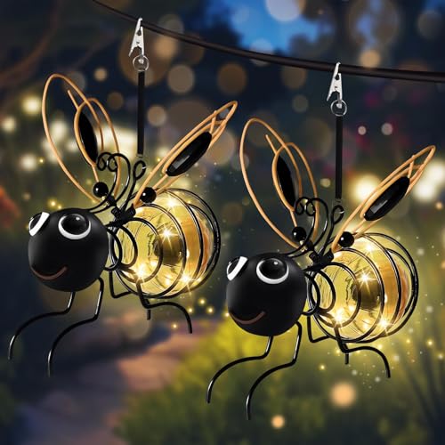 Solarbetriebene Bienenlaterne Gartendeko, Solar Deko Für Außen Garten, Outdoor Hanging Solar Bee Light, Bienen Deko Solarleuchte, Wetterfest, Für Garden,Terrasse,Balkon (2PCS-YELLOW) von Snrtevu