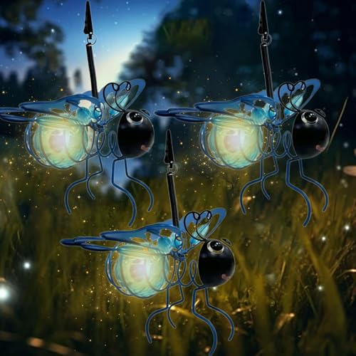 Solarbetriebene Bienenlaterne Gartendeko, Solar Deko Für Außen Garten, Outdoor Hanging Solar Bee Light, Bienen Deko Solarleuchte, Wetterfest, Für Garden,Terrasse,Balkon (3PCS-BLUE) von Snrtevu