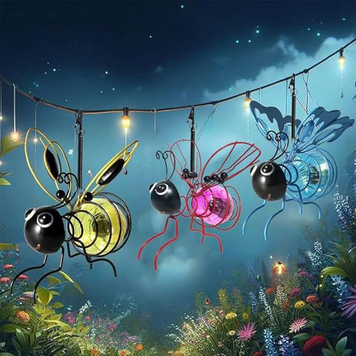 Solarbetriebene Bienenlaterne Gartendeko, Solar Deko Für Außen Garten, Outdoor Hanging Solar Bee Light, Bienen Deko Solarleuchte, Wetterfest, Für Garden,Terrasse,Balkon (3PCS-MIX) von Snrtevu