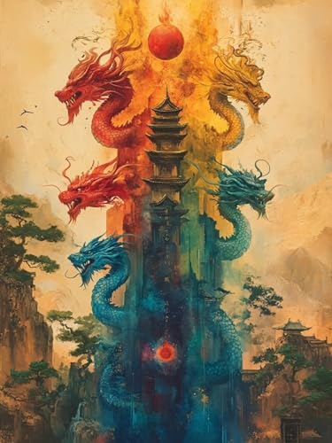 Diamond Painting XXL Drachen für Bastelset Kinder ab 6 Jahre, Diamond Painting Tier, 5D DIY Diamant Malerei Bilder Stickerei Set, Full Dimond Kristall Handwerk Geschenke für Zuhause Deko 50x70cm S-318 von Snuysogx