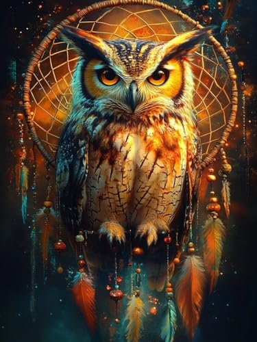 Diamond Painting XXL Eule für Bastelset Kinder ab 6 Jahre, Diamond Painting Traumfänger, 5D DIY Diamant Malerei Bilder Stickerei Set, Dimond Kristall Handwerk Geschenke für Zuhause Deko 85x110cm S-159 von Snuysogx