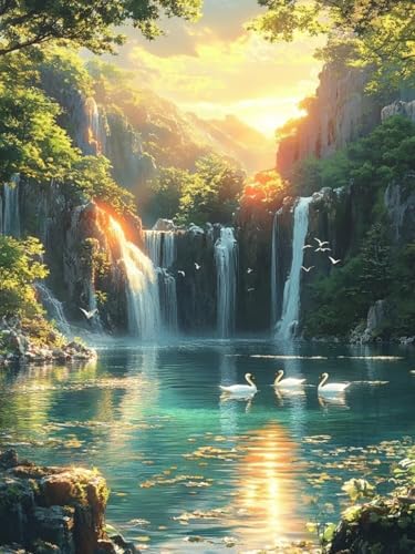 Diamond Painting XXL Fallen für Bastelset Kinder ab 6 Jahre, Diamond Painting Schwan, 5D DIY Diamant Malerei Bilder Stickerei Set, Dimond Kristall Handwerk Geschenke für Zuhause Deko 50x70cm S-102 von Snuysogx