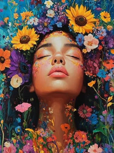 Diamond Painting XXL Frau für Bastelset Kinder ab 6 Jahre, Diamond Painting Blume, 5D DIY Diamant Malerei Bilder Stickerei Set, Full Dimond Kristall Handwerk Geschenke für Zuhause Deko 70x90cm S-209 von Snuysogx