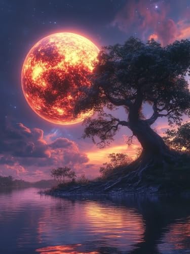 Diamond Painting XXL Mond für Bastelset Kinder ab 6 Jahre, Diamond Painting Baum des Lebens, 5D DIY Diamant Malerei Bilder Stickerei Set, Dimond Kristall Handwerk Geschenke Zuhause Deko 50x70cm S-109 von Snuysogx