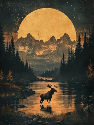 Diamond Painting XXL Mond für Bastelset Kinder ab 6 Jahre, Diamond Painting Reh, 5D DIY Diamant Malerei Bilder Stickerei Set, Full Dimond Kristall Handwerk Geschenke für Zuhause Deko 50x70cm S-106 von Snuysogx