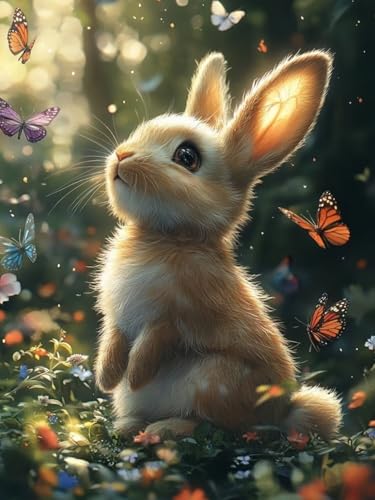 Kaninchen Diamond Painting Groß XXL 60x80cm für Bastelset Kinder ab 6 Jahre, 5D Diamond Painting Schmetterling, DIY Diamant Mosaik Bastelset Erwachsene, Daiments Malerei Stickerei Festival Deko S-147 von Snuysogx