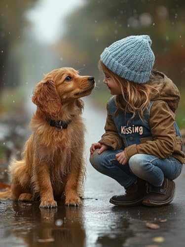 Mädchen Diamond Painting Groß XXL 100x130cm für Bastelset Kinder ab 6 Jahre, 5D Diamond Painting Hund Neuheiten, DIY Diamant Mosaik Bastelset Erwachsene, Daiments Malerei Stickerei Festival Deko S-124 von Snuysogx