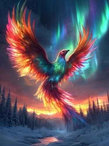 Phönix Diamond Painting Groß XXL 60x80cm für Bastelset Kinder ab 6 Jahre, 5D Diamond Painting Winter Neuheiten, DIY Diamant Mosaik Bastelset Erwachsene, Daiments Malerei Stickerei Festival Deko S-335 von Snuysogx