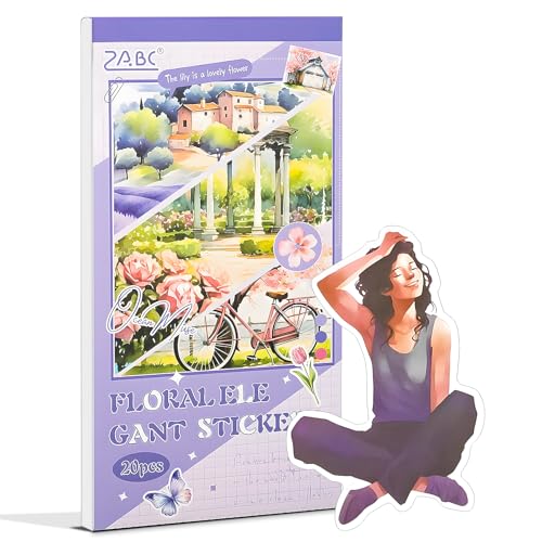 Snylcce Lila Blumen-Serie Stickerbuch - 20 Blätter Vintage PET-Aufkleber für Ephemera & Dekoratives - Vorgeschnittene Blumenmotive von Snylcce
