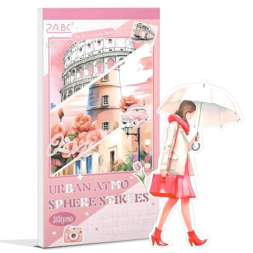 Snylcce Rosa Stadt-Serie Stickerbuch - 20 Blätter Vintage PET-Aufkleber für Scrapbooking - Vorgeschnittene urbane Designs Snylcce Rosa Stadt-Serie Stickerbuch - 20 Blätter Vintage PET-Aufkleber für Scrapbooking - Vorgeschnittene urbane Designs von Snylcce