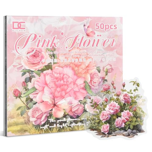 Snylcce Scrapbooking-Set - 25 PET + 25 Papieraufkleber für Junk Journals - Rosa Blumenmotive vorgeschnitten Snylcce Scrapbooking-Set - 25 PET + 25 Papieraufkleber für Junk Journals - Rosa Blumenmotive vorgeschnitten von Snylcce
