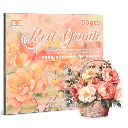 Snylcce Scrapbooking-Supplies - 50 Blätter vorgeschnittene Aufkleber für Ephemera - Rote Blumenthemen Snylcce Scrapbooking-Supplies - 50 Blätter vorgeschnittene Aufkleber für Ephemera - Rote Blumenthemen von Snylcce