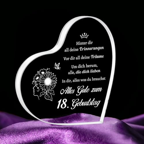 18. Geburtstag Mädchen Acrylherz Tischschmuck, Geschenke zum 18 Birthday Studenten, Geschenk für Studenten Feier, Coole Geschenkideen 18.Geburtstag Mädchen Beste Freundin Schwester Tochter Enkelin von Snyvpra