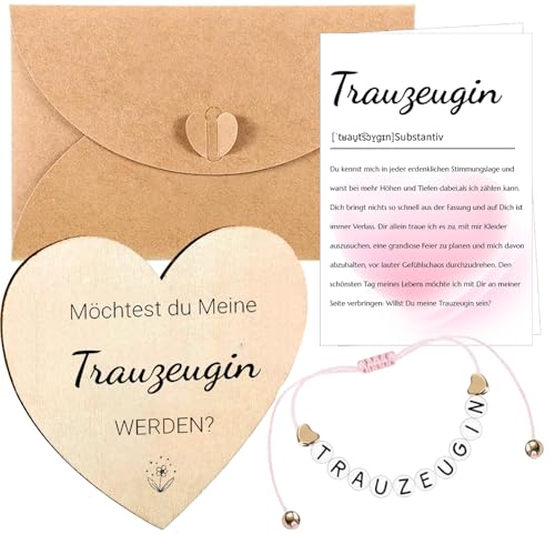 Snyvpra Trauzeugin Geschenk Set – Armband mit Alphabet Herzförmiges Holzschild Begriffs-Karte Umschläge 'Möchtest du meine Trauzeugin werden?' Liebevolles Geschenk für Freundin Frau zur Einladung Snyvpra Trauzeugin Geschenk Set – Armband mit Alphabet Herzförmiges Holzschild Begriffs-Karte Umschläge 'Möchtest du meine Trauzeugin werden?' Liebevolles Geschenk für Freundin Frau zur Einladung von Snyvpra